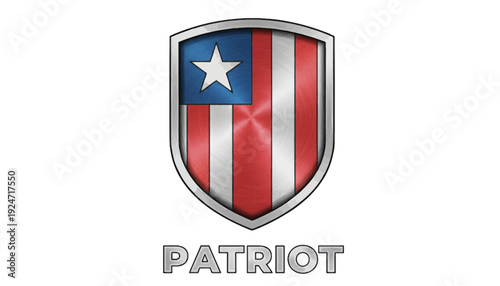 Patriot Shield Emblem with American Flag and Star, Patriotic Symbol