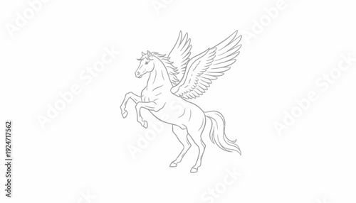 Pegasus Mythical Winged Horse Line Art Drawing - Majestic Creature Illustration