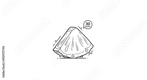 Pineapple Slice with Calorie Count, Healthy Food Concept, Line Art Illustration
