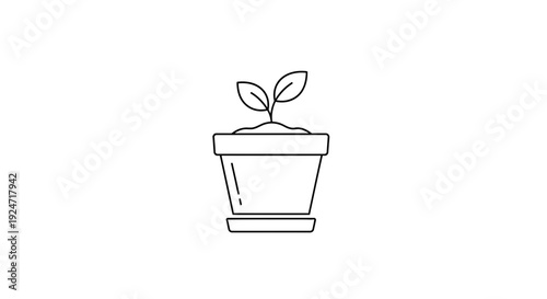 Potted Plant Seedling Growing in Soil, Simple Outline Icon