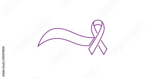 Purple awareness ribbon, symbol of support and solidarity, isolated on white background