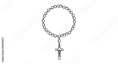 Rosary Beads with Crucifix, Religious Christian Catholic Prayer Item, Black and White Outline