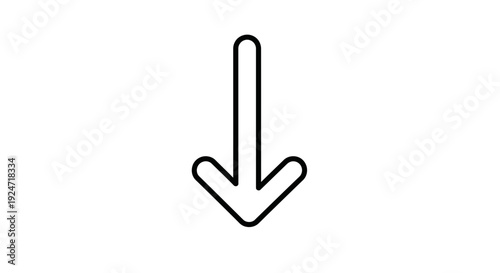Simple Black Down Arrow Icon on White Background, Directional Symbol