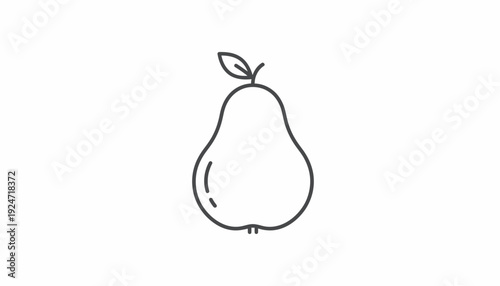 Simple Line Art Icon of a Pear Fruit with Stem and Leaf on White Background