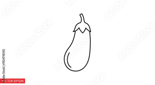 Simple Line Art Icon of an Eggplant, Isolated on White Background