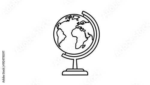 Simple Globe Icon, World Map, Earth on Stand, Outline Illustration