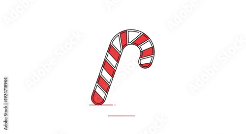 Simple Red and White Striped Candy Cane Icon on White Background