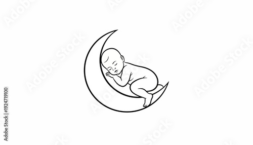 Sleeping Baby on Crescent Moon - Dreamy Night Sky Illustration