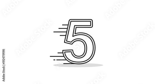 Speedy Number 5 Icon with Motion Lines, Fast Delivery Concept