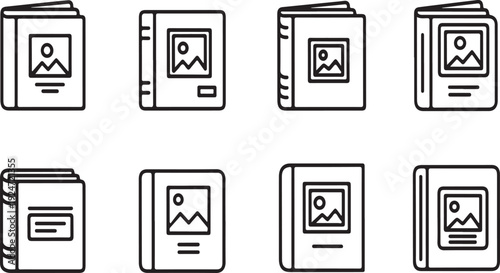 Eight different types of books with various designs and covers Vector