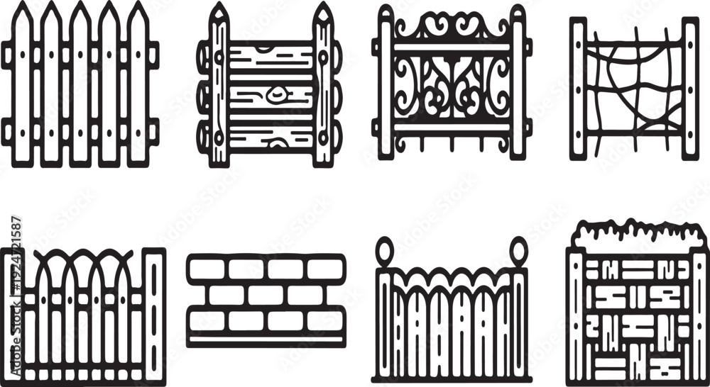 Obraz premium Assorted fence designs showcasing various materials and styles Vector