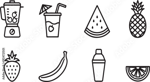 A collection of various fruits and a blender for making smoothies Vector