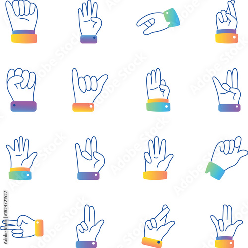 Collection of Hand Signs Doodle Style Icons 

