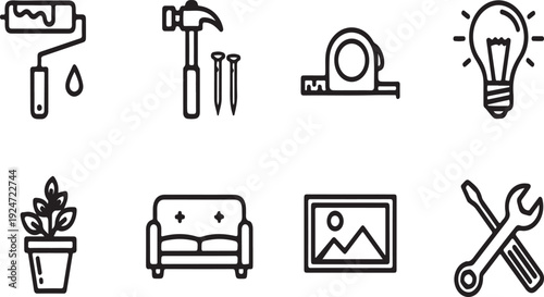 A collection of icons representing various home improvement and maintenance tasks Vector