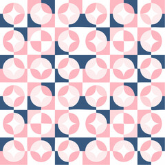 Rideaux Rose clair patrons Abstract pink and blue bauhaus seamless pattern. Half circle shapes background. Monochrome geometric simple art design.  © Rindi