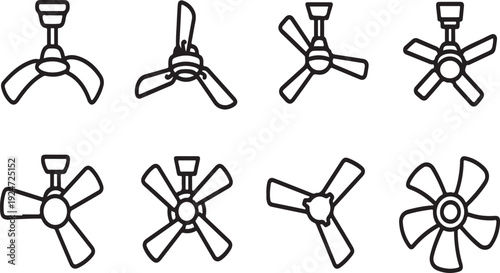 A variety of different fan blade designs showcasing diverse shapes and structures. Vector
