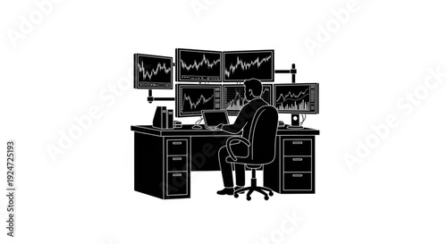 Man working on computer with multiple screens at office desk