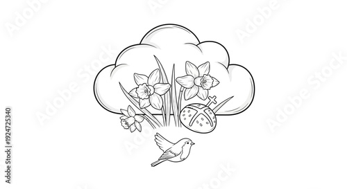 Spring Awakening: Daffodils, Hot Cross Bun, and Bird Under a Cloud