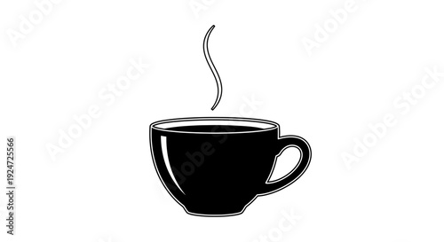 Steaming Black Coffee Cup Icon, Minimalist Design, Hot Beverage Symbol