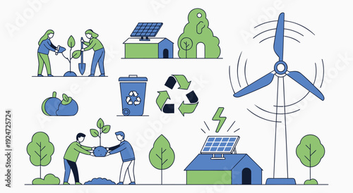Environmental protection ecology sustainability flat icons