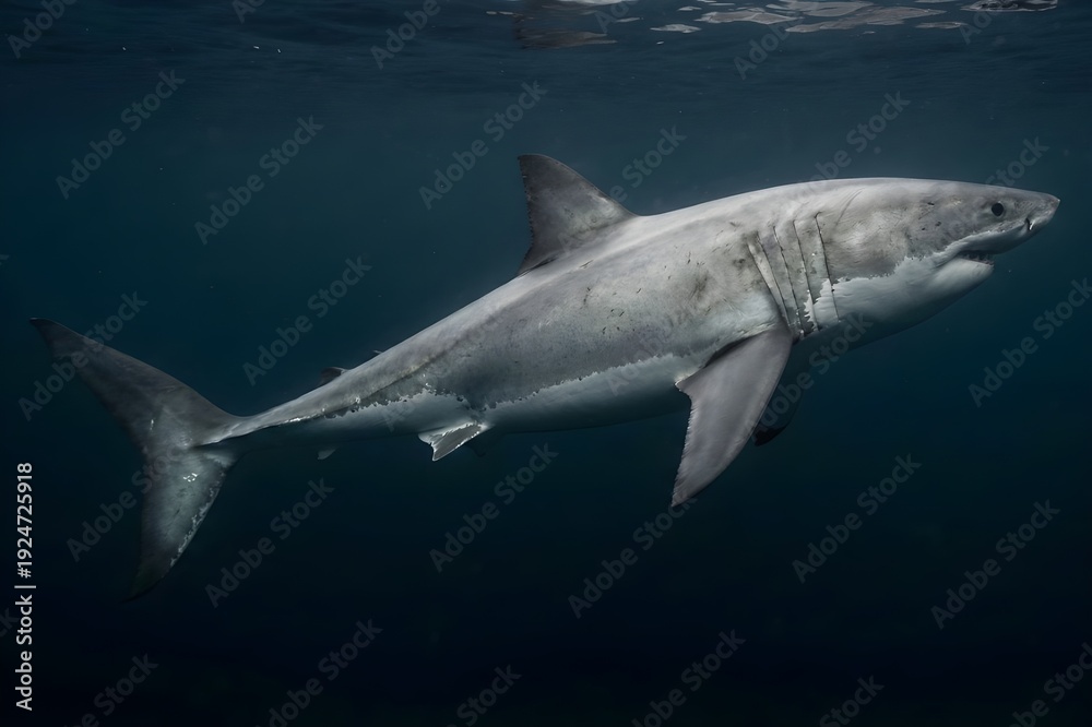Obraz premium great white shark in the deep ocean