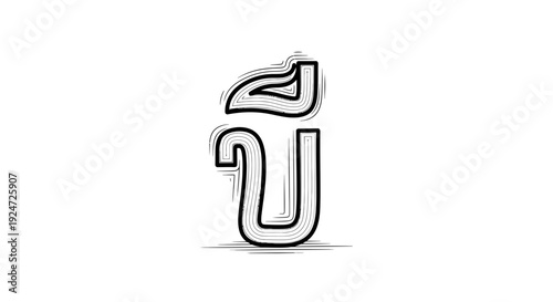 Thai Alphabet Character "Bha" (ข) Hand-Drawn Sketch with Hatching Effect