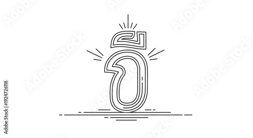 Thai Alphabet Character O Ang, Stylized Outline, Minimalist Line Art