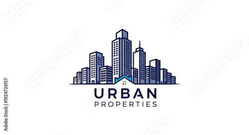 Urban Properties logo featuring a skyline of modern buildings, real estate concept.