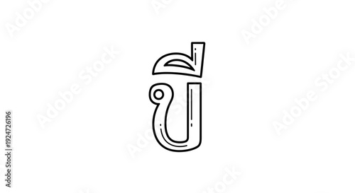 Thai Alphabet Character "Yo Yak" (ย.ยักษ์) - Hand-Drawn Style, Black and White