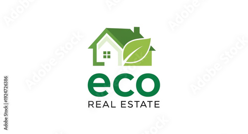 Eco Real Estate Logo - Sustainable Home and Leaf Symbolizing Green Living.