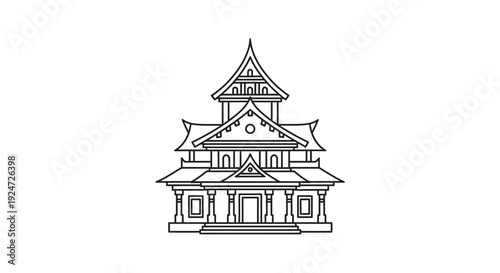 Traditional Asian Temple Building Outline Icon