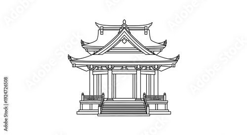Traditional Japanese Temple Building Outline - Architectural Drawing