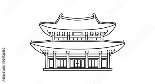 Traditional Korean Palace Building Outline, Asian Architecture Landmark