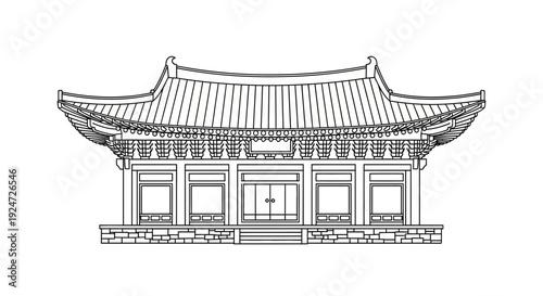 Traditional Korean Temple Architecture Drawing