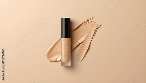 Liquid makeup foundation bottle with cosmetic cream splash isolated on  background