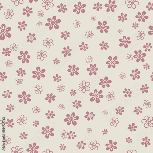 Seamless vintage pink floral sparse pattern with elegant ornamental elements for wallpaper and textile design
