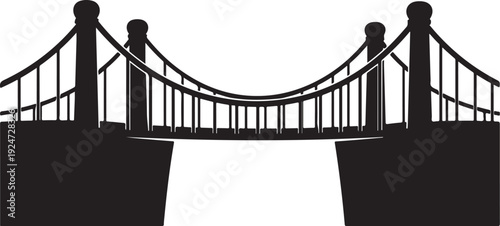 Black silhouette of a suspension bridge on white background