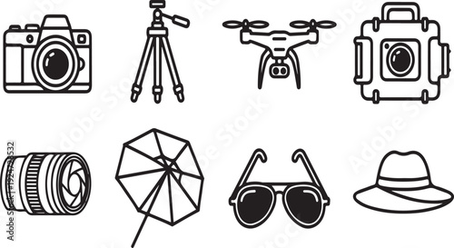 Essential gear for outdoor photography adventures and capturing stunning landscapes Vector