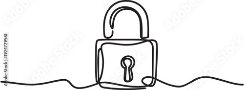 Open Padlock continuous line drawing, security vector illustration
