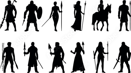 Fantasy RPG Character Silhouette Set Warrior, Mage, and Rogue Line Art Collection