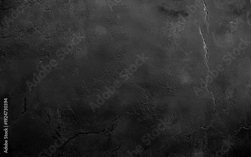 Abstract charcoal wall texture with light reflection. Vector realistic illustration of black background with rough surface, old paint on grungy dark color wall, weathered chalkboard, loft design. 