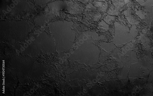 Abstract charcoal wall texture with light reflection. Vector realistic illustration of black background with rough surface, old paint on grungy dark color wall, weathered chalkboard, loft design. 