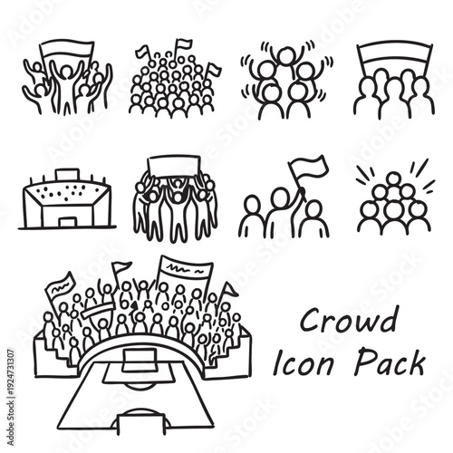 Crowd People Gathering Line Icon Pack
