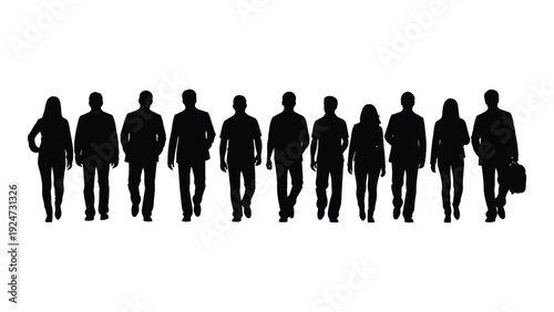 A group of people walking in a line isolated on white background, Vector