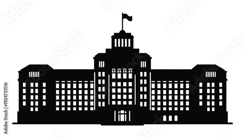 A large building with a flag on top isolated on white background, Vector
