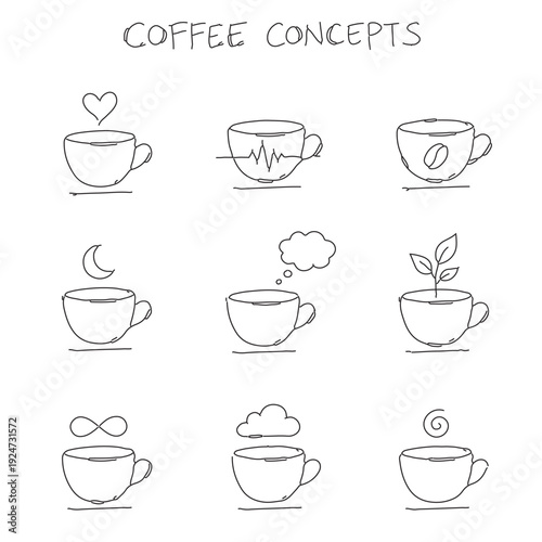 Coffee Cup Drink Outline Icon Set