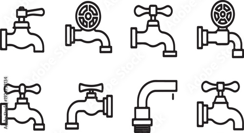 Assorted faucets and showerheads in various designs and styles Vector