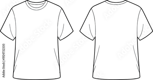 Oversized Unisex T-Shirt CAD Outline Template Front and Back Technical Fashion Sketch