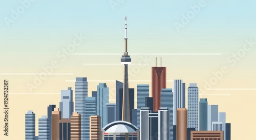 Toronto Skyline with CN Tower, Modern Cityscape Illustration