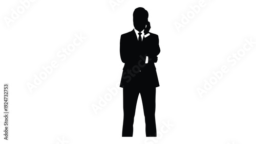 A man in a business suit talking on the phone isolated on white background, Vector
